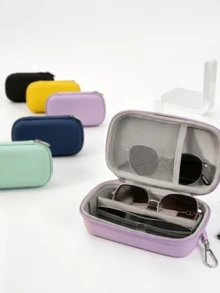Double Glasses Storage Box Hard Shell Eyeglass Case Travel Fashion Glasses Organizer With Adjustable Dividers And Clips Unisex Portable Eyeglass Storage Box - Multicolor - View 7