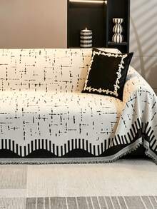 1pc All-Season Minimalist Chenille Sofa Cover With Tassels, Washable Sofa Slipcover, Pet-Friendly, Dust-Proof Design, Perfect For Home Decor - Beige - View 8