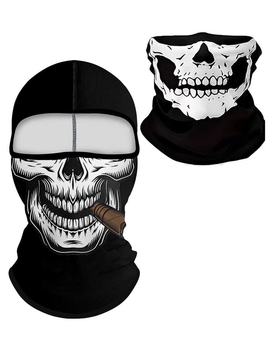 1pc Unisex All-Season Skull Funny Face Mask Balaclava Cycling Neck Gaiter, Suitable For Daily Cycling, Party, Outdoor Travel - Style B - View 1