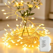 50/100/200LED Silver Wire Firecracker String Lights, Warm White 8 Modes Adjustable Brightness Lights, Battery Operated Timer IP44 Waterproof Lighting For Eid Wedding Patio Holiday Outdoor Decor - Battery-powered Firecracker Lights - View 3