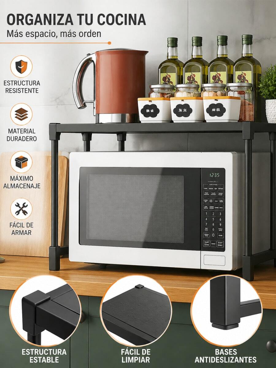 Expandable Double-Layer Oven/Microwave Rack, Expandable Microwave Stand, Kitchen Utensil And Cutlery Rack, Storage Rack For Pantry, Countertop, Cafe, Office And Bedroom. - View 1
