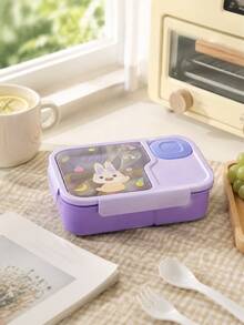 1pc Cute Cartoon Divided Lunch Box With Utensils And Sauce Container, Leak-Proof Food Storage, Portable Office Commute Picnic Meal Prep Box, Back To School Lunch Box, Birthday Housewarming Gift, Birthday, Back To School - Multicolor - View 2