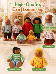 6pcs Wooden Cartoon Character Doll Set, Cute Mini Role Play Educational Toys, Suitable For 3+ Years Old Children, Dollhouse Character Decor, Birthday Gift - Multicolor - View 5