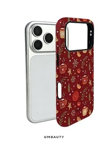 UMBAUTY 1件時尚手機殼，深酒紅背景搭配冬季暖飲圖案設計，適用於 Phone 17 Pro Max、16 Pro Max、15 Pro Max、14 Pro Max、11/12/13/14/15/16/18 Pro/Pro Max/Plus。這款高端、時尚且有趣的手機殼適合男女使用，是復活節、春季、婚禮季和生日送給女友的理想禮物 - 彩色 - 查看 3