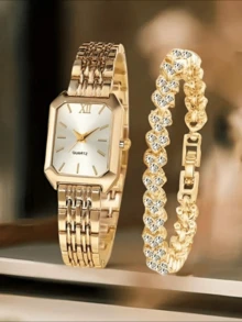 Women's Quartz Watch And Jewelry Set, Elegant Dial, Suitable For Daily Wear, Party Decoration, Or As A Mother's Day, Valentine's Day Gift - Gold - View 8