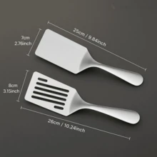 Stainless Steel Spatula, Cake Spatula, Tiramisu Spatula, Steak Cooking Spatula, Pizza Yogurt Spatula, Slanted Edge Tool, Suitable For Cast Iron, Flat Pan, Grilling, Pancakes, Burgers - Silver - View 8