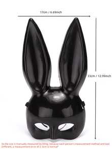 Women's Rabbit Ear Mask, Black/White Optional, Halloween Costume Party Cosplay Half Face Party Accessory - A - View 3