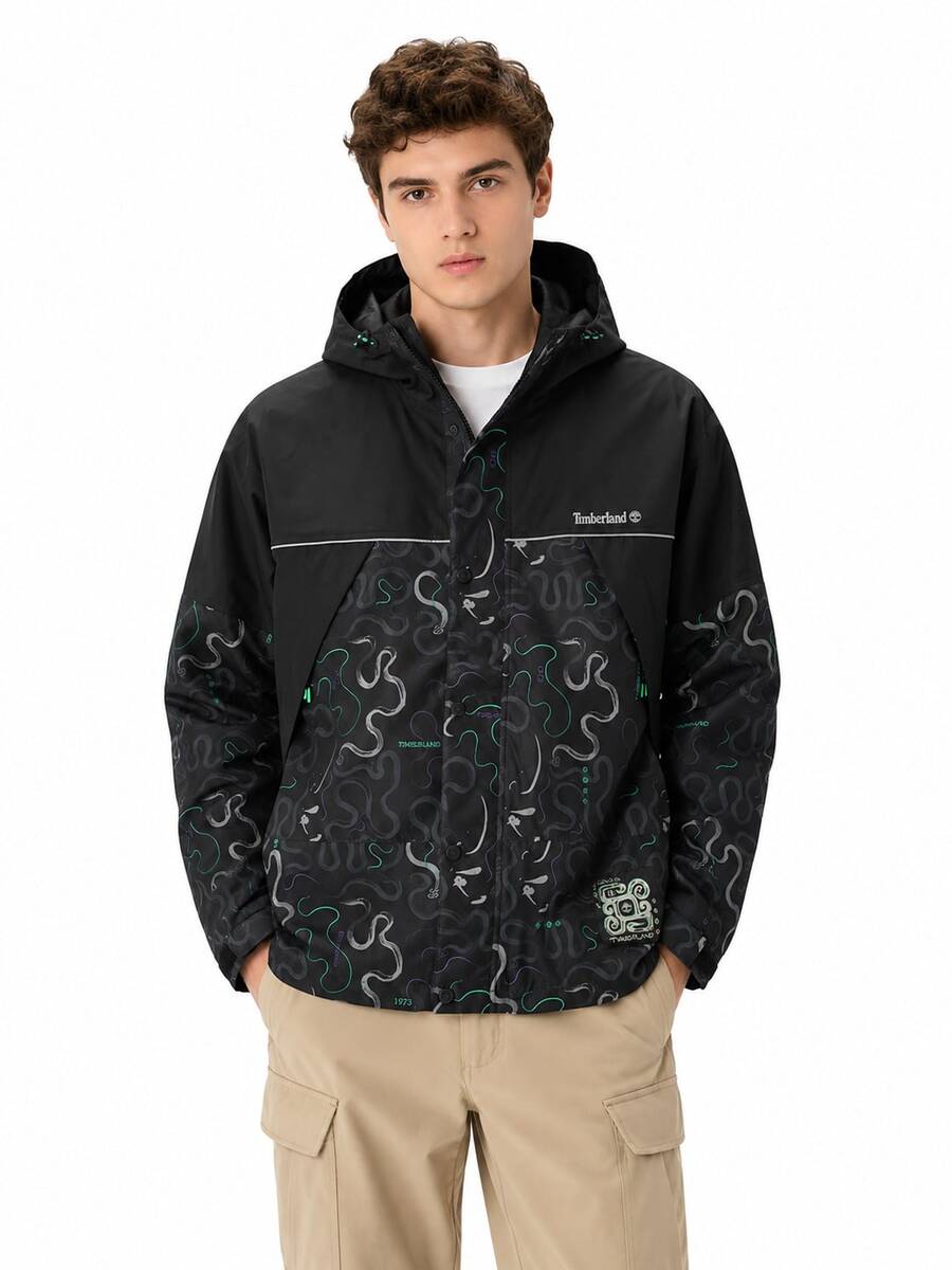 Timberland Jaket Softshell Berkerudung Tahan Air untuk Olahraga Luar Ruangan Pria, Hiking, dan Panjat Tebing - Hitam dan abu-abu - View 1