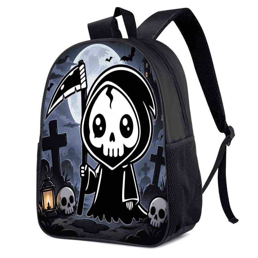 Gothic Skull Multi-Pattern 2D Printed Backpack, Large Capacity Storage, Side Mesh Pocket For Water Bottle, Breathable Adjustable Wide Strap, Personalized Style For Daily Commute, Travel And Casual Use - Backpack - View 1