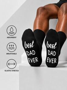 1/2雙男士襪子 BEST DAD EVER 鞋底字母圖案趣味禮物襪，適合父親節禮物 - 黑色 - 查看 6
