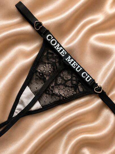 Calcinha fio dental que brilha no escuro C.O.M.E M.E.U C* etiqueta neon de renda lingerie roupa íntima feminina