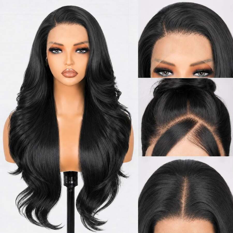 websterwigs Black 13x4 Glueless Lace Front Wig For Women, 26 Inch Synthetic Wig, Halloween