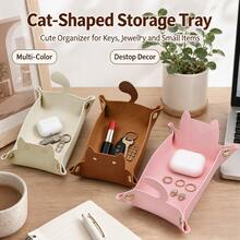 Cat-Shaped Desktop Storage Tray, Office Desk Storage Box, Folding Jewelry, Stationery, Key Storage Tray, Home Desktop Decoration, Suitable For Desktop, Bedroom, Car Storage, And Other Small Items. A Must-Have Cute Storage Tray For Every Household. - Multicolor - View 5