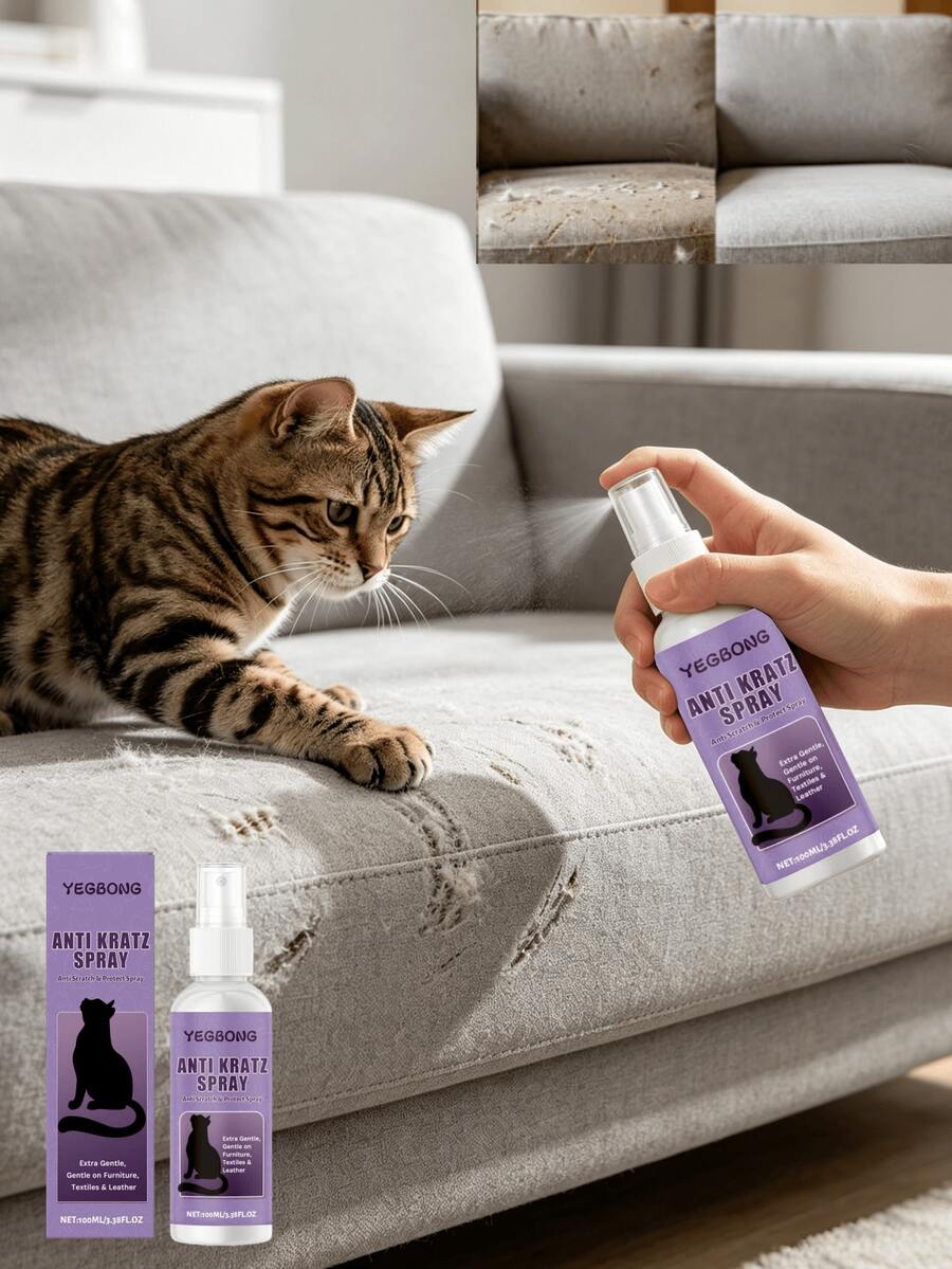 Cat Anti-Scratch Spray, Behavior Guidance Furniture Protection For Multi-Pet Households, Gentle Formula, Specially Designed For Cat-Owning Families, Plant-Based Extract Formula With Mild Non-Irritating Scent, Creates An Invisible Protective Layer On Sofas, Curtains, Carpets And Other Items With A Light Spray To Gently Guide Cats To Stop Scratching Habits