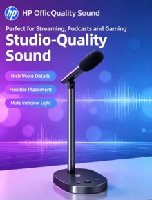 HP USB Desktop Condenser Microphone, Integrated Sound Card, Noise-Cancelling Microphone For PC, Live Streaming, Gaming, Online Meetings, And Video Classes - View 7