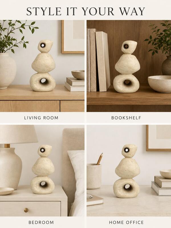 Abstract Geometric Resin Figurine, Beige Stacked Stone Sculpture, Modern Minimalist Home Decor, Nordic Tabletop Ornament, Shelf Decor, Living Room Bedroom Office Entryway Accent, Decorative Gift, A Back-To-School Gift
