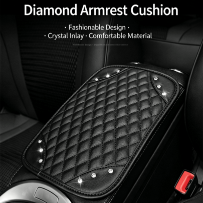 1pc Shiny Rhinestone Car Armrest Pad, PU Leather Universal Center Console Seat Cushion, Car Interior Protection Accessory, Suitable For Women