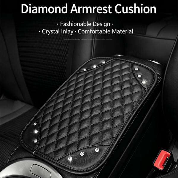 1pc Shiny Rhinestone Car Armrest Pad, PU Leather Universal Center Console Seat Cushion, Car Interior Protection Accessory, Suitable For Women