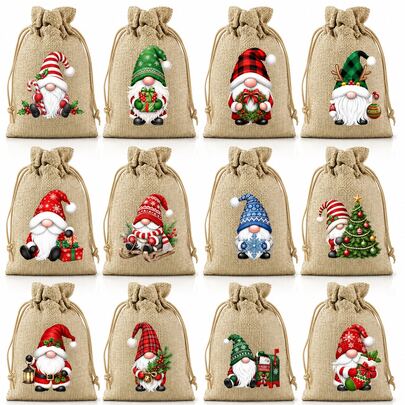 12 piezas/Set Bolsas de regalo de Navidad nuevas de 10*14cm con cordón, bolsas de almacenamiento con cordón, bolsas de regalo para joyas adecuadas para regalos de Navidad