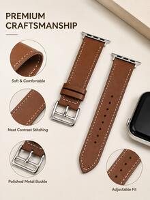 1pc Brown PU Leather Band, Compatible With Apple Watch Series 1-11, SE, Ultra 1-3, 38/40/41/42/44/45/46/49mm, Adjustable Buckle, Classic Business Unisex Smartwatch Replacement Strap, Suitable For Commuting And Daily Wear - Brown - View 8