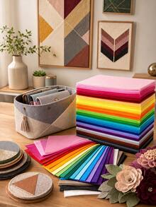 10/20/40pcs Rainbow Nonwoven Felt Fabric Sheets, Mixed Color Solid Pattern, Flat Hard Felt Cloth Shape, 1mm DIY Material, Multi-Size 10-40cm For Sewing, Patchwork, Scrapbooking, Party Decor, Halloween,Christmas Decor - Multicolor - View 3