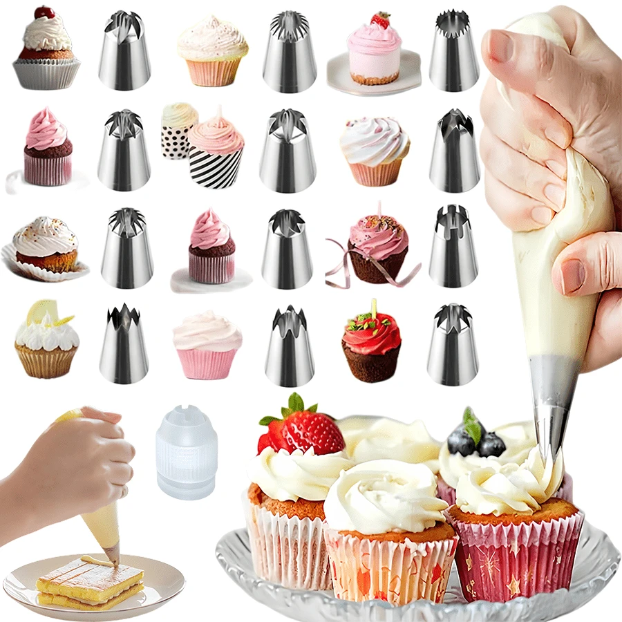 123pcs Cake Decorating Tools, Includes 110pcs 9.8" Thickened Piping Bags, 12pcs 1.2" Extra Large Piping Tips, 1pc Connector And Other Piping Tools, Suitable For Home Baking, Buttercream Frosting DIY
