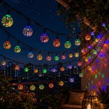 Lampu Hias Luar Ruangan Bertenaga Surya Bentuk Bola Dunia Maroko, Panjang 16,4 kaki (Sekitar 5 meter), 20 Bohlam Bola Logam LED, Cocok untuk Dekorasi Natal, Desain Tahan Air Bertema Luar Angkasa, Baterai Ni-MH 600mAh Terintegrasi, Kontrol Tombol - Bola Dunia Maroko Bertenaga Surya - View 2