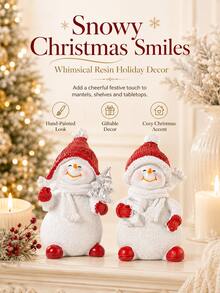 Christmas Snowman Figurine Set, Tree And Gift Resin Holiday Decorations; Cute Winter Desktop Decor, Suitable For Fireplace, Mantel, Bookshelf, Office, Home And Party Display, Christmas Decoration, Christmas Gift, Room Decor, Home Decor - Multicolor - View 6
