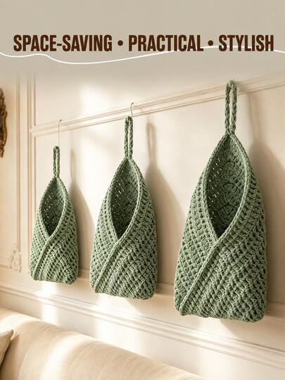 1pc Handmade Jute Wall-Mounted Fruit & Vegetable Storage Basket, Macrame Design With Mesh Structure