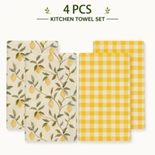 2pcs Lemon Plant Pattern Kitchen Towel Set, Fresh Country Style Rectangular Towels, Single-Sided Printed Design With Yellow Lemon And Green Leaf Pattern, Paired With Bright Yellow Plaid Elements, Suitable For Kitchen Oven Hanging, Dish Washing, Daily Home Decor, All Seasons And Holiday Celebration Scenes - Multicolor - View 15
