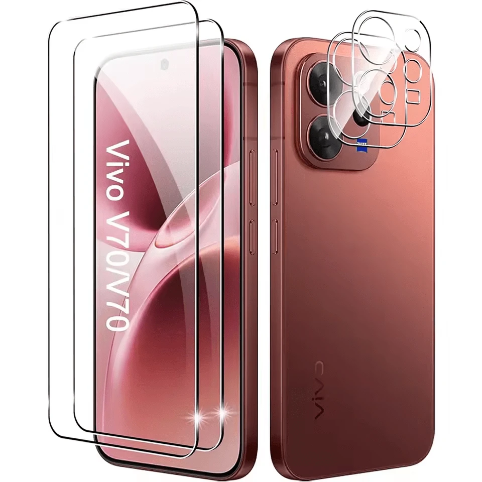 مجموعة 4 قطع متوافقة مع Vivo V70/V70 Elite/ Lite/V50/V50 Lite/X300/X300 Pro/X200/X200 Pro/X200FE/ 15، 2 قطعة واقي شاشة الهاتف + 2 قطعة واقي عدسة الكاميرا، حماية الجهاز، تصميم عصري، ملاءمة مثالية، زجاج متين، فيلم واقي عالي الجودة، واقي شاشة الهاتف، واقي زجاج مقسى، إكسسوارات الهاتف، مجموعة الهاتف، تصميم نحيف، فيلم واقي للهاتف الذكي