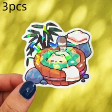 1pc/3pcs Hot Spring Cat Healing Stickers, Japanese Style Cartoon Stickers, Cute Cat Bathing In Hot Spring Pattern, Waterproof, Wear-Resistant, Scratch-Resistant, No Residue, Suitable For Laptop, Water Bottle, Skateboard, Luggage DIY Decoration, Healing And Relaxing Style, Popular Cute Healing Style Stickers - Vinyl - View 13