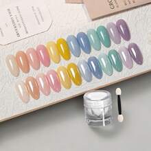 Moonlight Nail Powder 1pc High Transparency Aurora Mirror Nail Powder Ice Transparent Shiny Nail Powder With Dual-Head Sponge Stick DIY Nail Art Decoration - White - View 3