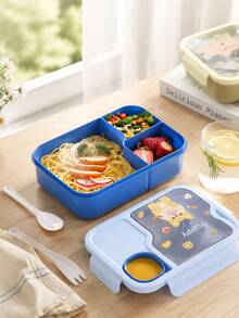 1pc Cute Cartoon Divided Lunch Box With Utensils And Sauce Container, Leak-Proof Food Storage, Portable Office Commute Picnic Meal Prep Box, Back To School Lunch Box, Birthday Housewarming Gift, Birthday, Back To School - Multicolor - View 4