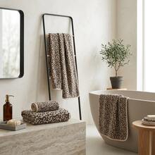 4-Piece Coral Fleece Microfiber Bath Towel Set, Ultra Soft, Highly Absorbent & Quick Dry, Leopard Print Design For Bathroom, Spa, Gym, Complete Set - Coffee Brown - View 5