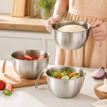 4-Piece CY Mixing Bowl Set With Handles: Stainless Steel Bowls Featuring Measurement Markings, Handles, And Strainers. This Multifunctional Set Is Designed For Mixing Batters, Eggs, And Cream, As Well As For Washing And Draining Fruit, Rice, And Beans. - View 11