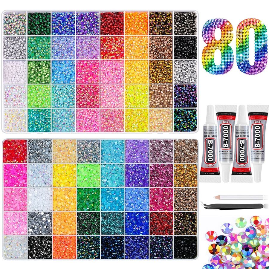 80-Grid 2-Box 40-Color Bedazzling Kit AB Resin Rhinestones Decoration Set, Suitable For Clothing, Cups, Shoes, Fabrics, Diamond Art Supplies, Shiny Decorations, Craft Supplies, Diamond Painting Decoration And Other Rhinestone DIY - DIY Rhinestones - View 1