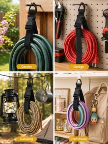 Practical Industrial Style Tie-Down Straps With Quick-Release Buckle And Adjustable Slider With Carabiner Clip, Bundling, Hanging, Storage And Organization Function, Suitable For Garage, Workshop, Garden, Camping, Outdoor, Indoor Organization, All-Season Universal Hardware Accessories - Multiple Styles - View 7