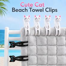 4pcs Cute Cat Beach Towel Clips, Heavy Duty Windproof Clips, Suitable For Beach Chairs, Pool, Cruise, Blanket, Laundry And Travel, Strong Spring Plastic Clips, Cat Lover Gift, Independence Day Gift, Poolside Seaside, Patio Essentials - Multicolor - View 1