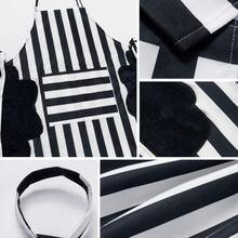 1pc Black & White Striped Erasable Apron With Pockets, Waterproof & Oil-Proof, For Home Kitchen, Baking, Catering - Black - View 5