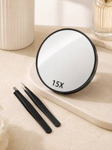 10x/15x/40x Magnifying Mirror With Tweezers And Suction Cup, High Magnification Makeup Mirror, Portable Mini Beauty Mirror, Pore Cleaning Tool Set, Bathroom Desktop Travel Essential Clear Vanity Mirror, Back To School Supplies - Multicolor - View 9