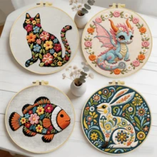 1PC 20*20cm/7.9*7.9in,Flowers And Animals Embroidery Kit, DIY Handmade Embroidery Set For Adult Beginners, Home Gift, Women's Sewing Gift, Including User Manual, Printed Pattern Fabric, Embroidery Frame, Needle And Thread. - Flowers and Animal - View 2