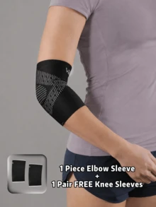 VBOSI 1pc Elbow Sleeve + 1 Pair Free Knee Sleeves, Knitted Sports Support Sleeve, Suitable For Fitness, Running, Basketball, Volleyball, Cycling And Daily Exercise, Unisex - Multicolor - View 14