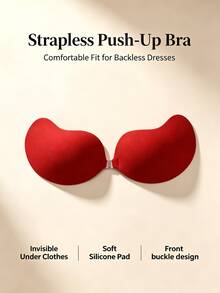 Bra Push-Up Tempel Bentuk Mangga, Bra Perekat Tanpa Tali Tak Terlihat dengan Gesper Depan untuk Pakaian Tanpa Punggung - Merah - View 4
