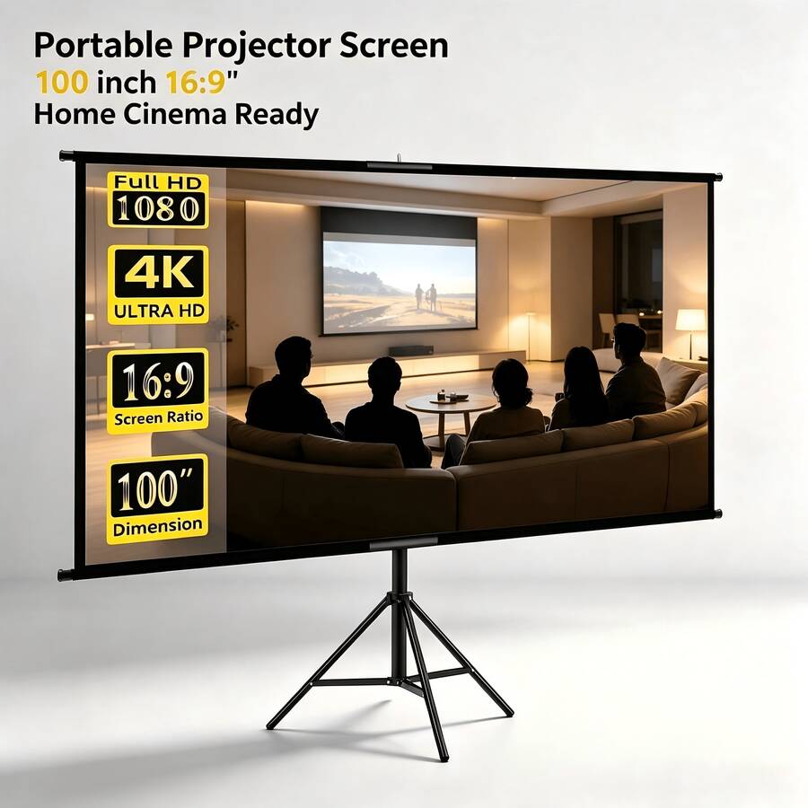 Tripod Projector Screen With Stand 60 Inch, 72 Inch 4:3, 16:9 4K HD Projector Screen Stand Wrinkle-Free Height Adjustable Portable Screen Suitable For Projector Indoor/Outdoor Movies, Home Theater, Gaming - Single-stand Projector Screen - View 1