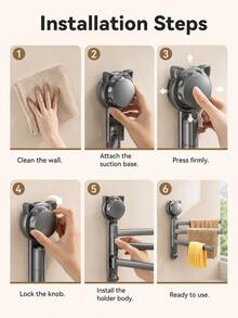 Modern Minimalist Round Suction Cup Base 3-Arm Rotating Rack, Flexible Rotating Wall-Mounted Design, Drill-Free Installation, Space-Saving Dishcloth Towel Rack And Hook Storage, Suitable For Kitchen, Bathroom, Laundry Room, Sink Area, Home, Apartment And RV - Multicolor - View 8