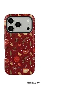 UMBAUTY 1件時尚手機殼，深酒紅背景搭配冬季暖飲圖案設計，適用於 Phone 17 Pro Max、16 Pro Max、15 Pro Max、14 Pro Max、11/12/13/14/15/16/18 Pro/Pro Max/Plus。這款高端、時尚且有趣的手機殼適合男女使用，是復活節、春季、婚禮季和生日送給女友的理想禮物 - 彩色 - 查看 7