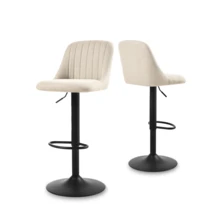 Goeurvant Height Adjustable Bar Stools 360° Swivel Breakfast Bar Chairs With Backrest And Matte Black Metal Base Modern Counter Stools For Living Room And Home Bar Set Of 2/4/6-Beige Textured Fabric - Beige Textured Fabric - View 10