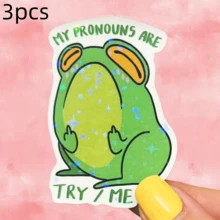 Frog Flipping The Bird, "MY PRONOUNS ARE TRY / ME" Attitude And Humor Funny Sticker - Waterproof Vinyl Sticker - Durable Matte Surface, Self-Adhesive Bumper Sticker, Suitable For Cars, Windows, Laptops, Trucks, Water Bottles - Multi-Purpose Durable Design, Car Sticker - Vinyl - View 13