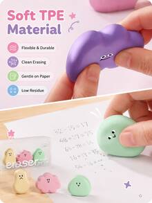 3pcs Cute Expression Eraser Set, TPE Crumb-Free Pencil Erasers, Cartoon Clean Erasers For Kids, Kindergarten, Students & School Supplies - Multicolor - View 4